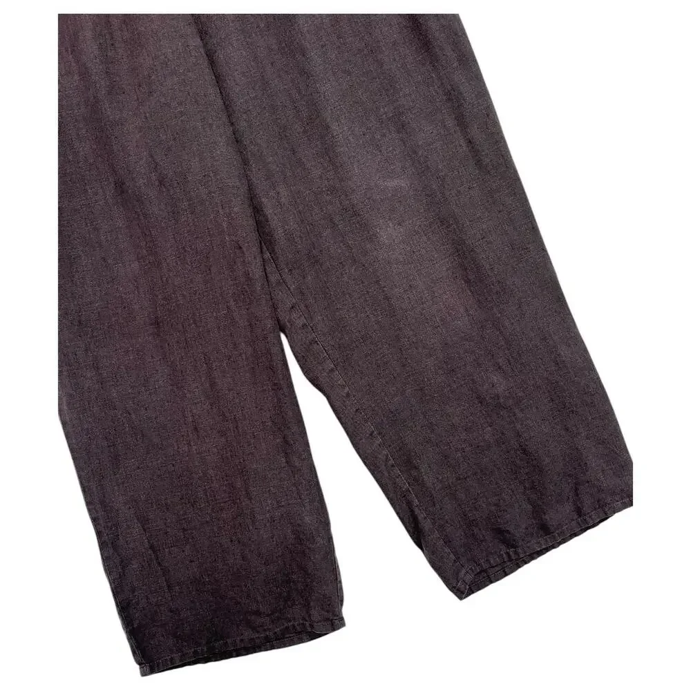 Flax Pants Womens Small Gray Linen Flood Wide Leg Cropped Lagenlook Cottage